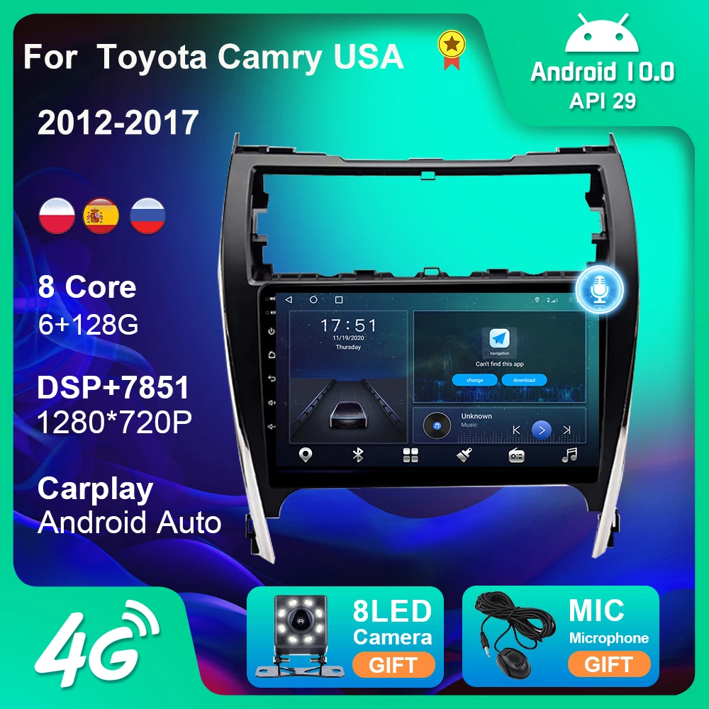 128G для Toyota Camry США 2012-2017 Android 10 GPS-навигация Авто 4G WIFI Автомобильная камера