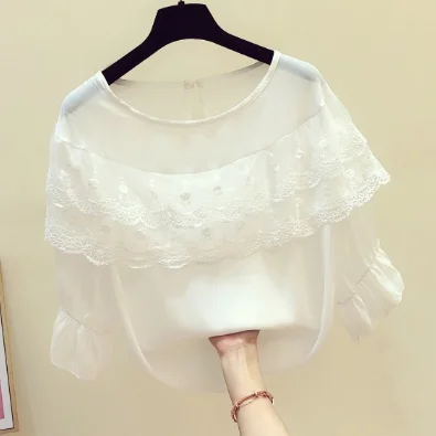 White Shirts Blouses Womn 2020 Summer New Korean Style Round Neck Bell Sleeve Lace Ruffled Chiffon Shirt Women's Casual Tops
White Shirts Blouses Womn 2020 Summer New Korean Style Round Neck Bell Sleeve Lace Ruffled Chiffon Shirt Women's Casual Tops