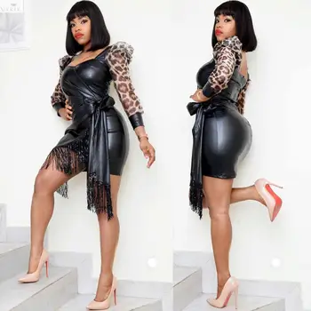 Women Winter Spring Leopard Dress Print Pu Leather Tassel Sexy Dress Long Sleeve Night Party Bandage Dresses Bodycon Mini Dress 
Women Winter Spring Leopard Dress Print Pu Leather Tassel Sexy Dress Long Sleeve Night Party Bandage Dresses Bodycon Mini Dress