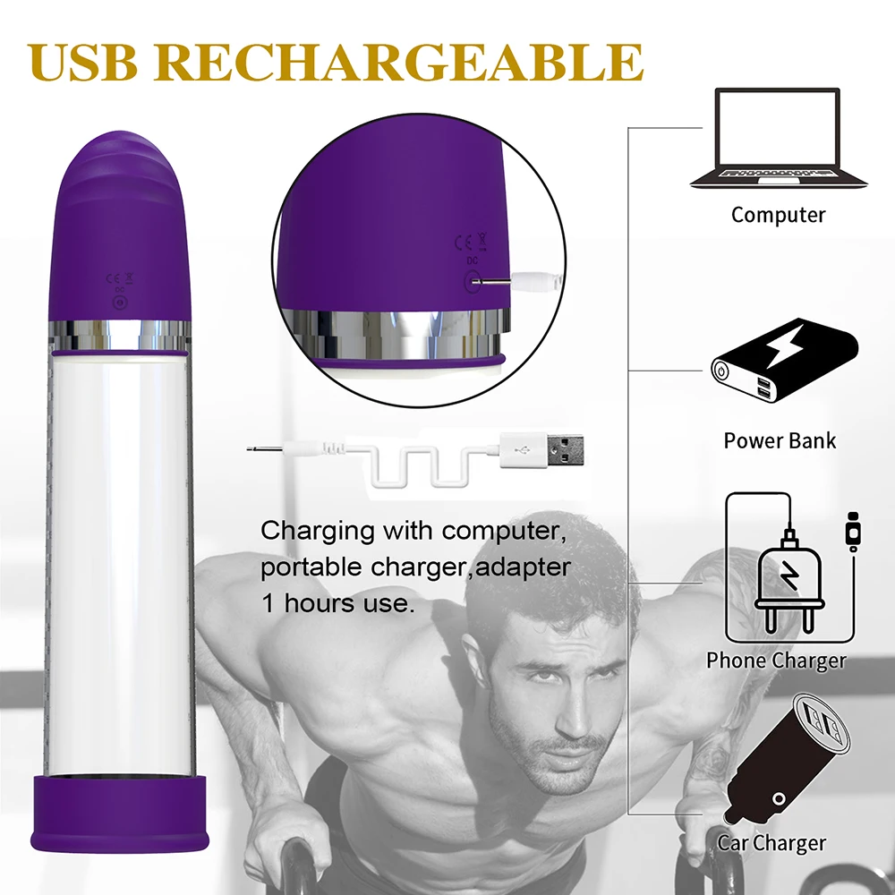 Electric Penis Pump Sex Toys for Men Male Masturbator Penis Extender Penile Vacuum Pump Penis Enlargement Enhancer Massager Ring (6)