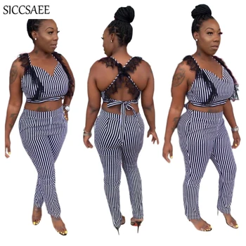 Lace Crochet Two Piece Set Vertical Striped Print Bodycon Bodysuit Cross Backless Ribbons Crop Top And Pants Bandage Outfits
Lace Crochet Two Piece Set Vertical Striped Print Bodycon Bodysuit Cross Backless Ribbons Crop Top And Pants Bandage Outfits