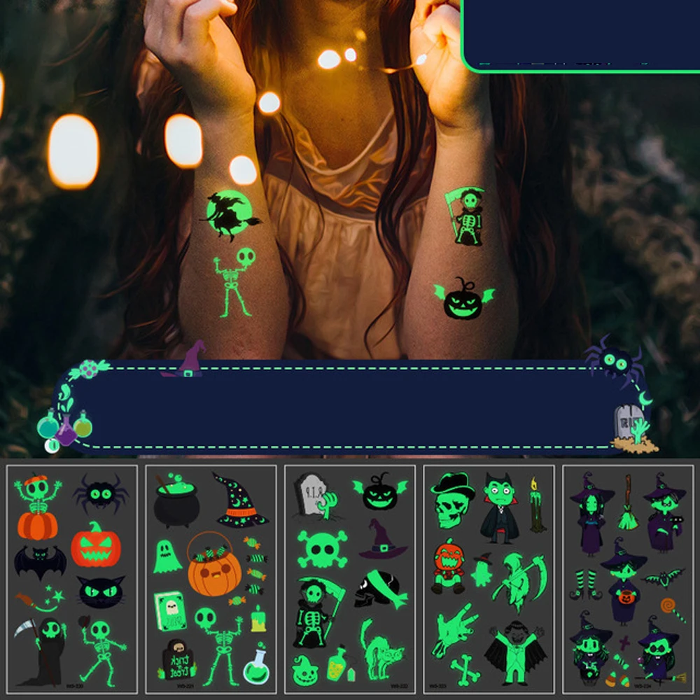 10 Sheet Halloween Luminous Tattoo Ghost Fake Tattoo With Glowing Temporary Tattoo Sticker For Carnival Party Decoration
10 Sheet Halloween Luminous Tattoo Ghost Fake Tattoo With Glowing Temporary Tattoo Sticker For Carnival Party Decoration