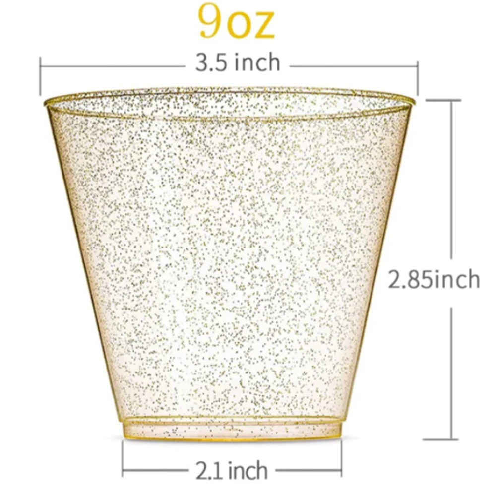 

Disposable Gold Glitter 9OZ Plastic Cups Clear Plastic Tumblers Wedding Thanksgiving Christmas Party Golden Cups 1PC