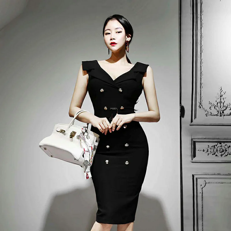2019 Summer New Style Fashion Sleeveless Elegant V-neck Double Breasted Lace-up Slim Fit Goddess-Style Ol Career Dress
2019 Summer New Style Fashion Sleeveless Elegant V-neck Double Breasted Lace-up Slim Fit Goddess-Style Ol Career Dress