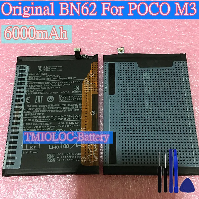 Новый высококачественный аккумулятор BN62 6000 мАч для Xiaomi Pocophone Poco M3 Redmi 9T +