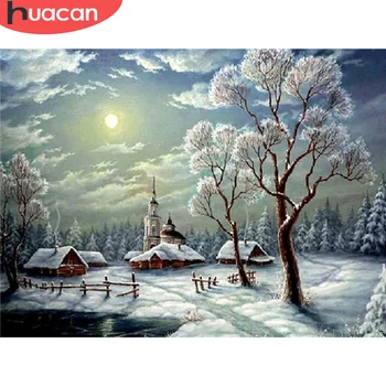 HUACAN 5D DIY Diamond Embroidery Winter Full Square/Round Diamond Painting Cross Stitch Landscape Tree Craft Kit Home Decor