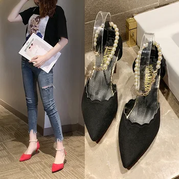 Spring and summer new style pointed pearl word buckle high heels women's high-heeled fashion temperament Baotou single shoes
Spring and summer new style pointed pearl word buckle high heels women's high-heeled fashion temperament Baotou single shoes