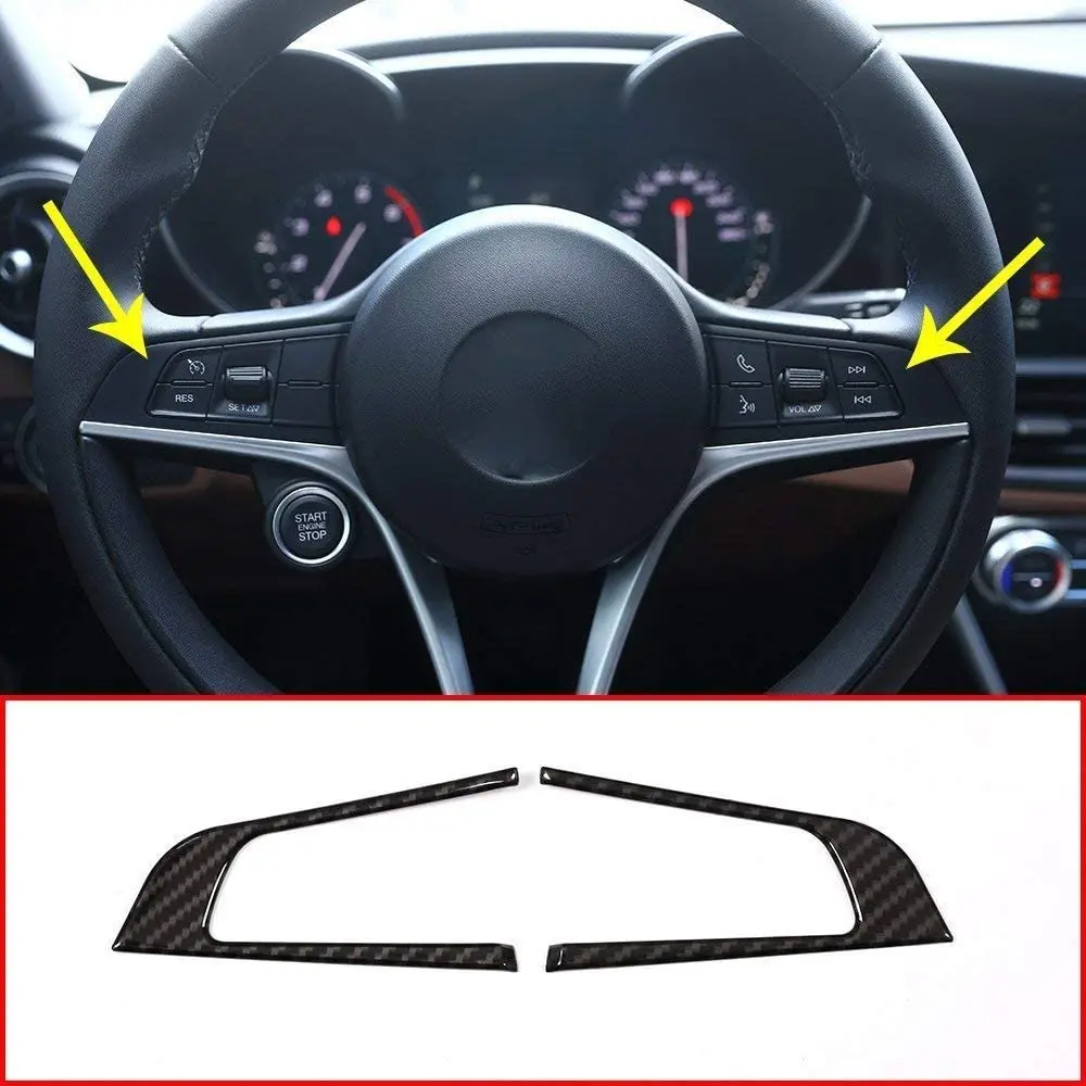 

Carbon Fiber Style ABS Plastic Steering Wheel Decoration Frame Trim for Alfa Romeo Stelvio Giulia 2016 2017 2018, 2 pcs/set