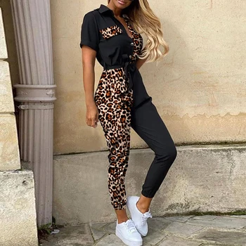Elegant Letter Print Jumpsuit Women Sexy Leopard Patchwork Deep V Neck Button Shirt Overall Short Sleeve Office One Piece Romper
Elegant Letter Print Jumpsuit Women Sexy Leopard Patchwork Deep V Neck Button Shirt Overall Short Sleeve Office One Piece Romper