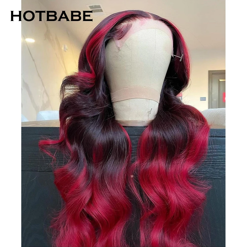 

99J Burgundy Ombre Transparent Lace Front Wigs For Women Colored Human Hair Wig Red Body Wave Lace Frontal Wigs Glueless Remy