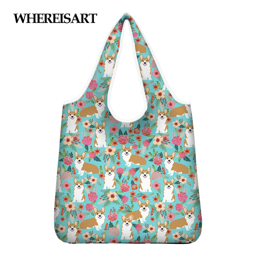 WHEREISART New Arrival Shopper Bag Cute Corgi Dog With Flower Printing Ladies Large Capacity Totes Bag Outdoor Shopping Bolsas
WHEREISART New Arrival Shopper Bag Cute Corgi Dog With Flower Printing Ladies Large Capacity Totes Bag Outdoor Shopping Bolsas
