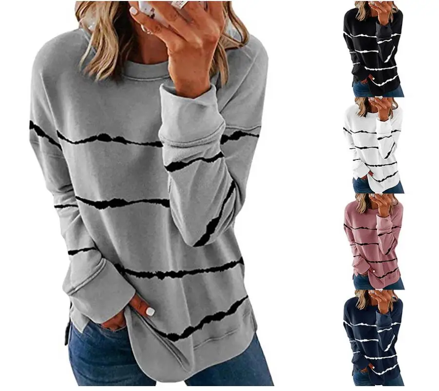 2020 New Autumn Tops 5XL Large Size Women Tie Dye Stripe T Shirt Casual Long Sleeve Oversized Loose Tee Shirt Fashion Ladies Top