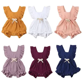 Infant Newborn Baby Sleeveless Ruffles Pleated Solid Color Bodysuit Bowknot Lace Up Cross Back One-Piece Jumpsuit 0-24M
Infant Newborn Baby Sleeveless Ruffles Pleated Solid Color Bodysuit Bowknot Lace Up Cross Back One-Piece Jumpsuit 0-24M