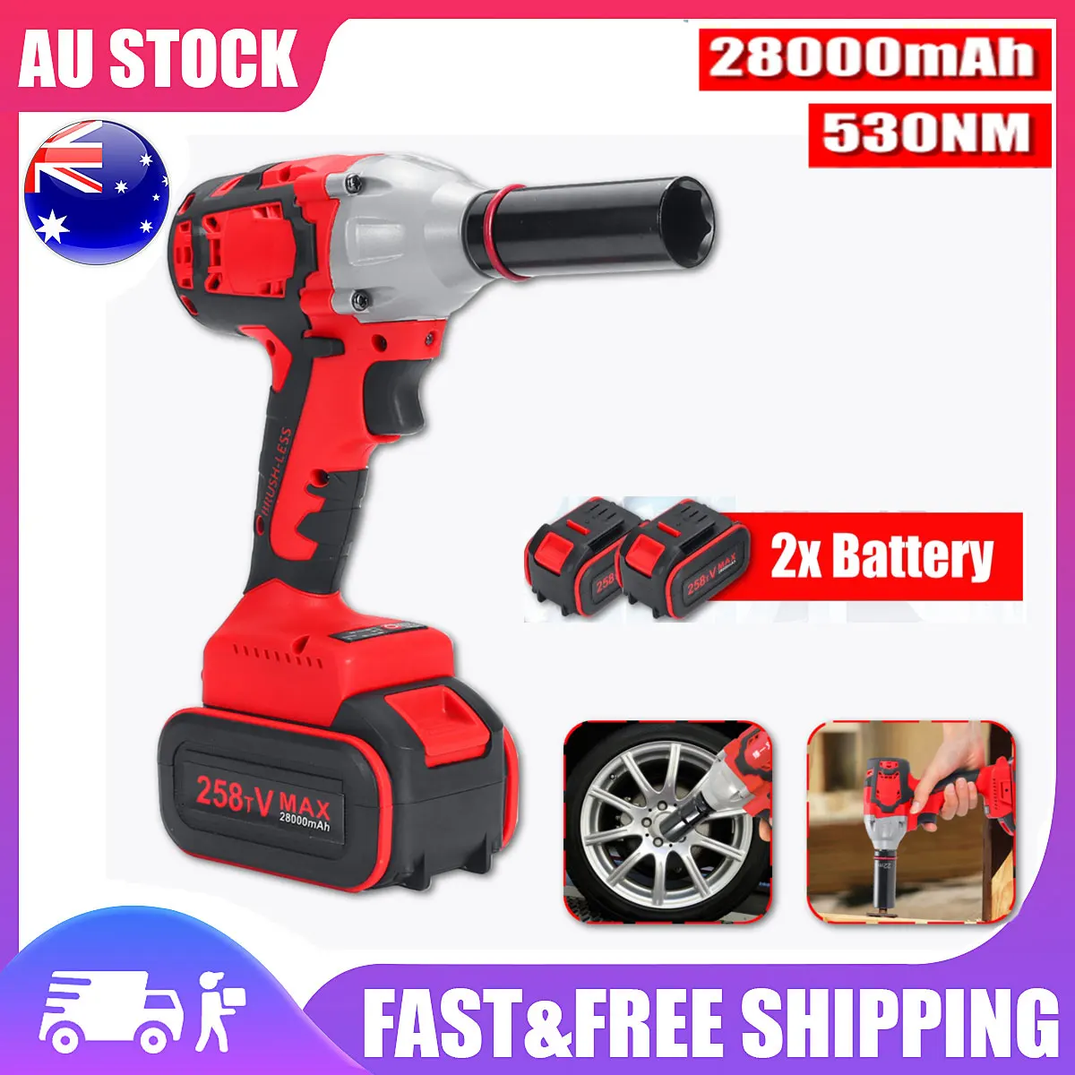 21V 8AH Brushless Cordless Impact Electric Wrench 530Nm 28000mah Torque Household Car/SUV Wheel 1/2" Socket Wrench Power Tool
21V 8AH Brushless Cordless Impact Electric Wrench 530Nm 28000mah Torque Household Car/SUV Wheel 1/2" Socket Wrench Power Tool