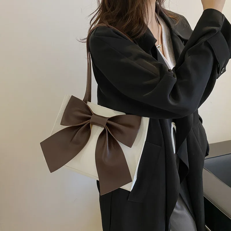 

Elegant Female Bow Tote Bag Panelled Shoulder Bag New High Quality PU Leather Women's Designer Handbag Luxury Underarm Bag