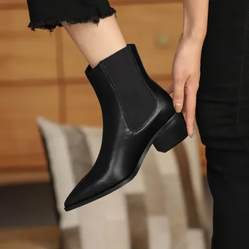 EAGSITY Chelsea winter Boots Women shoes square Heels Slip On pointed toe Comfortable vintage ankle short western boots 
EAGSITY Chelsea winter Boots Women shoes square Heels Slip On pointed toe Comfortable vintage ankle short western boots