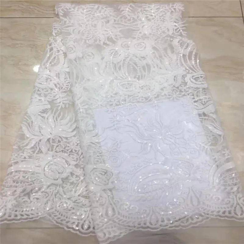 2019 African Net Lace Fabric High Quality Elegant White Sequins Nigerian Wedding Fabrics 5Yards French Tulle lace | Дом и сад