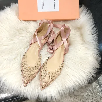 Pointed Toe Transparent Rhinestone Rivet Flat Shoes 2020 Summer Autumn New Ballet Shoes Women Luxury Designer Brand Ladies Shoes 
Pointed Toe Transparent Rhinestone Rivet Flat Shoes 2020 Summer Autumn New Ballet Shoes Women Luxury Designer Brand Ladies Shoes