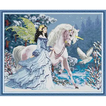

Joy Sunday Elves Riding Unicorn Cross Stitch Scenery Printed Canvas Embroidery Kit 14CT Fabric Counted DMC Needlework Home Decor