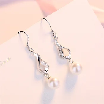 Luxury Female White Pearl Drop Earrings 925 Sterling Silver Wedding Earrings For Women Charm Crystal Round Dangle Earrings
Luxury Female White Pearl Drop Earrings 925 Sterling Silver Wedding Earrings For Women Charm Crystal Round Dangle Earrings