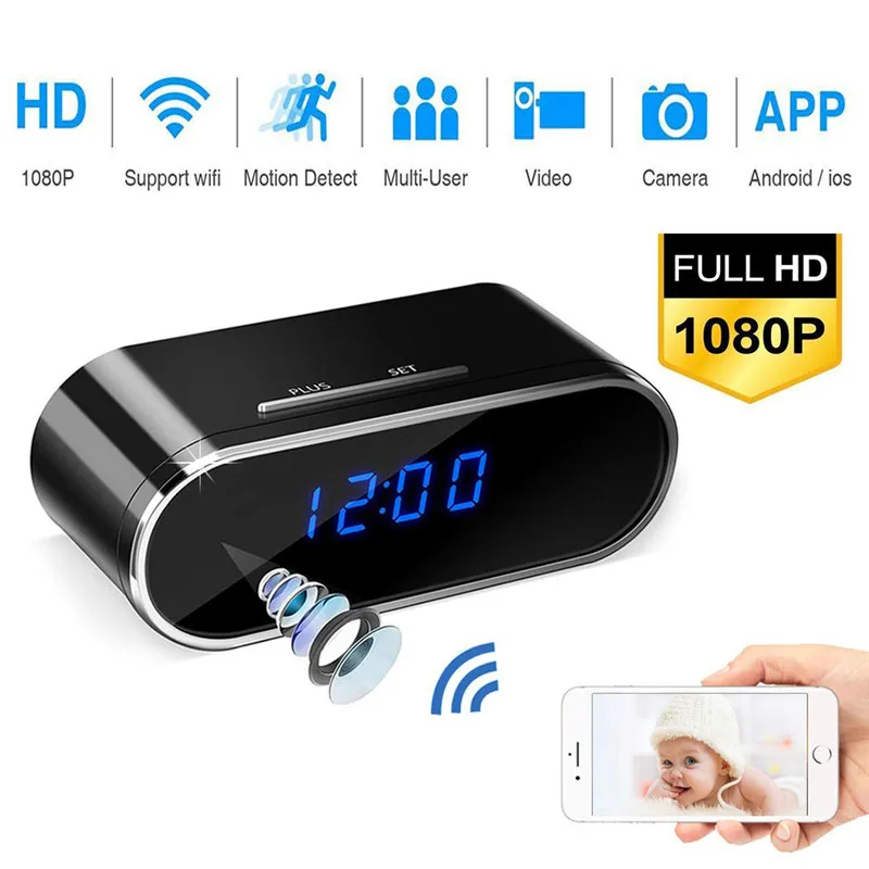 Wireless WIFI Camera Wi-fi Mini Camera Clock Time Alarm Watch P2P IP/AP Security Night Vision Motion Sensor Remote IP Camera
Wireless WIFI Camera Wi-fi Mini Camera Clock Time Alarm Watch P2P IP/AP Security Night Vision Motion Sensor Remote IP Camera