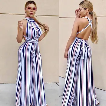 Striped Women Jumpsuits Casual Strapless Backless Rompers Summer Beachwear Overalls Monos de Fiesta 2020 New Hot Drop Shipping E