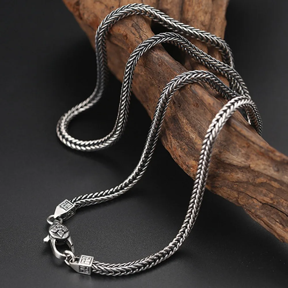 

New 4MM Solid S925 Pure Silver Necklace for Man Personalized Thai Diamond Pestle Foxtail Chain Fashion Jewelry Accessories