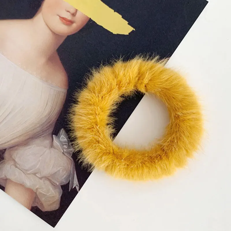 1PC Women Girls Candy Color Soft Faux Fur Scrunchie Fluffy Hair Ring Winter Cute Sweet Rubber Bands Hair Ties Hair Accessories