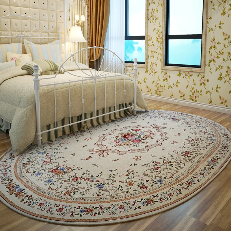 

European Pastoral style Oval Carpets For Living Room flower home Carpet Bedroom Countryside rugs bedside Floor Study Rug