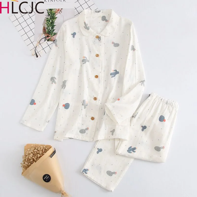 

Fresh Cactus Cotton Gauze Spring Pajamas Sets Women Cozy Casual Sleepwear Femme Long Sleeve Quality Pyjamas Women Homewear