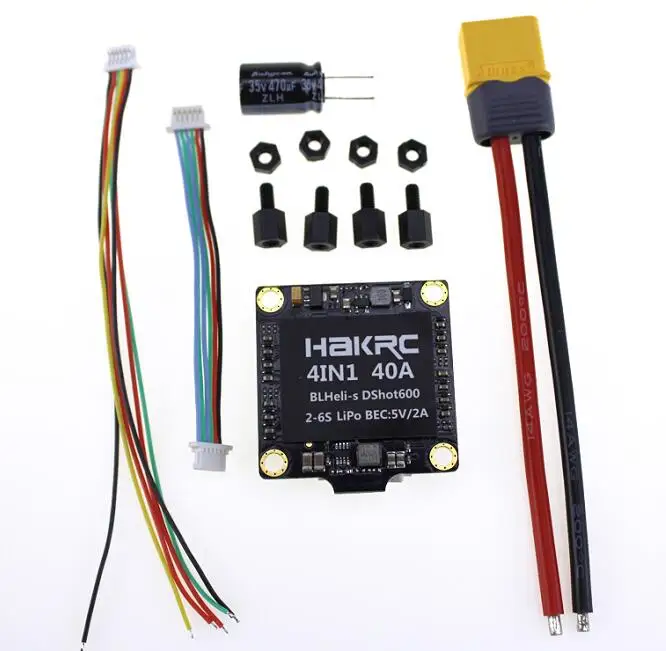 

HAKRC 40A 4in1 ESC BLHeli-S DShot600 2-6S LiPo 5V/2A BEC for RC Racing Drone FPV F3 F4 F7 F722 F405 Flight Controller Stack