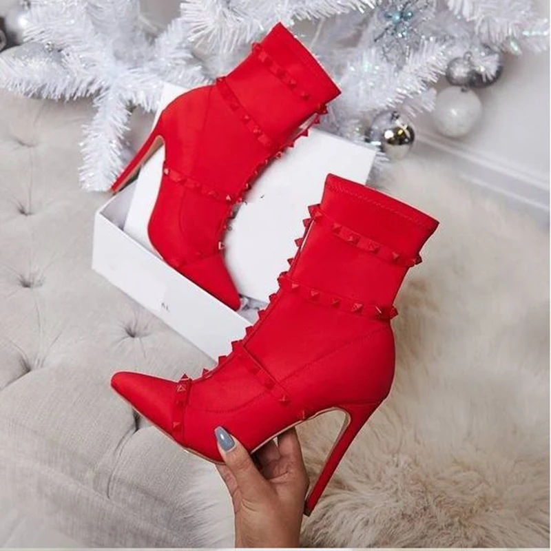 Martin Boots Mid-calf Womens Pointed Toe High Heels Boots Rivets Straps Stretch Booties Ladies Black Red New Female Shoes
Martin Boots Mid-calf Womens Pointed Toe High Heels Boots Rivets Straps Stretch Booties Ladies Black Red New Female Shoes