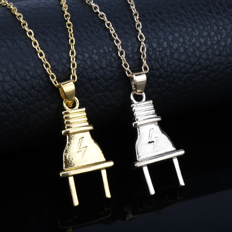 Electrical Plug Shape Pendant Necklace 2 Colors Hip Hop Link Long Chain Jewelry Bling Iced Out Personilized Gifts | Украшения и
