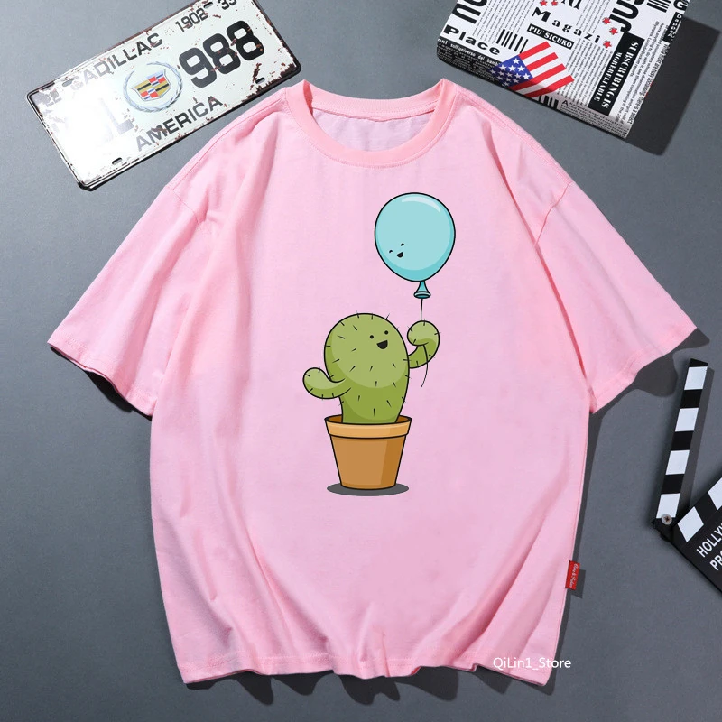 

2021 hot sale Cactus balloon print t shirt women clothes 2021 funny green solid tshirt femme harajuku kawaii t-shirt tops