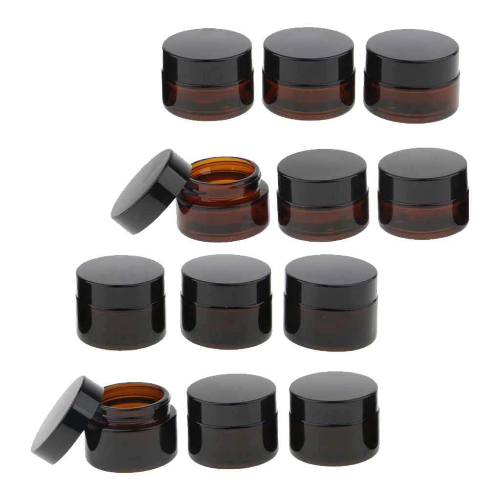 12/pack Mini Glass Jars with Lids Amber Glass Vials Airtight Cosmetic Small Empty Refillable Bottle Cosmetic Sample Containe 12/pack Mini Glass Jars with Lids Amber Glass Vials Airtight Cosmetic Small Empty Refillable Bottle Cosmetic Sample Containe