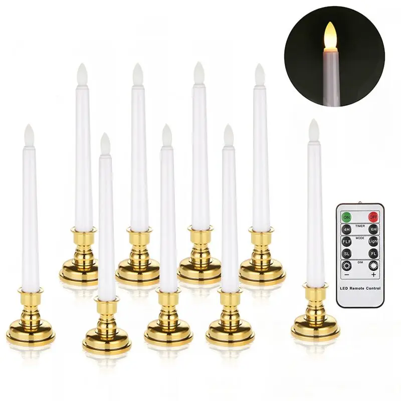 

Set of 9 Remote control LED Taper AAA Battery Operated Candle Light w/Timer function Wedding Christmas Home Bar party Lighting