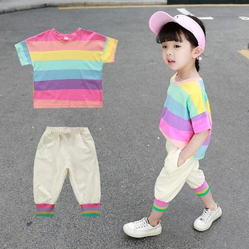 2020 kids clothes girls boys fashion raibow suit children summer clothing set
2020 kids clothes girls boys fashion raibow suit children summer clothing set