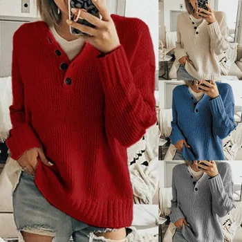 Winter Sweater Women Solid Knitted Button Lady Casual Pullovers Tops
Winter Sweater Women Solid Knitted Button Lady Casual Pullovers Tops
