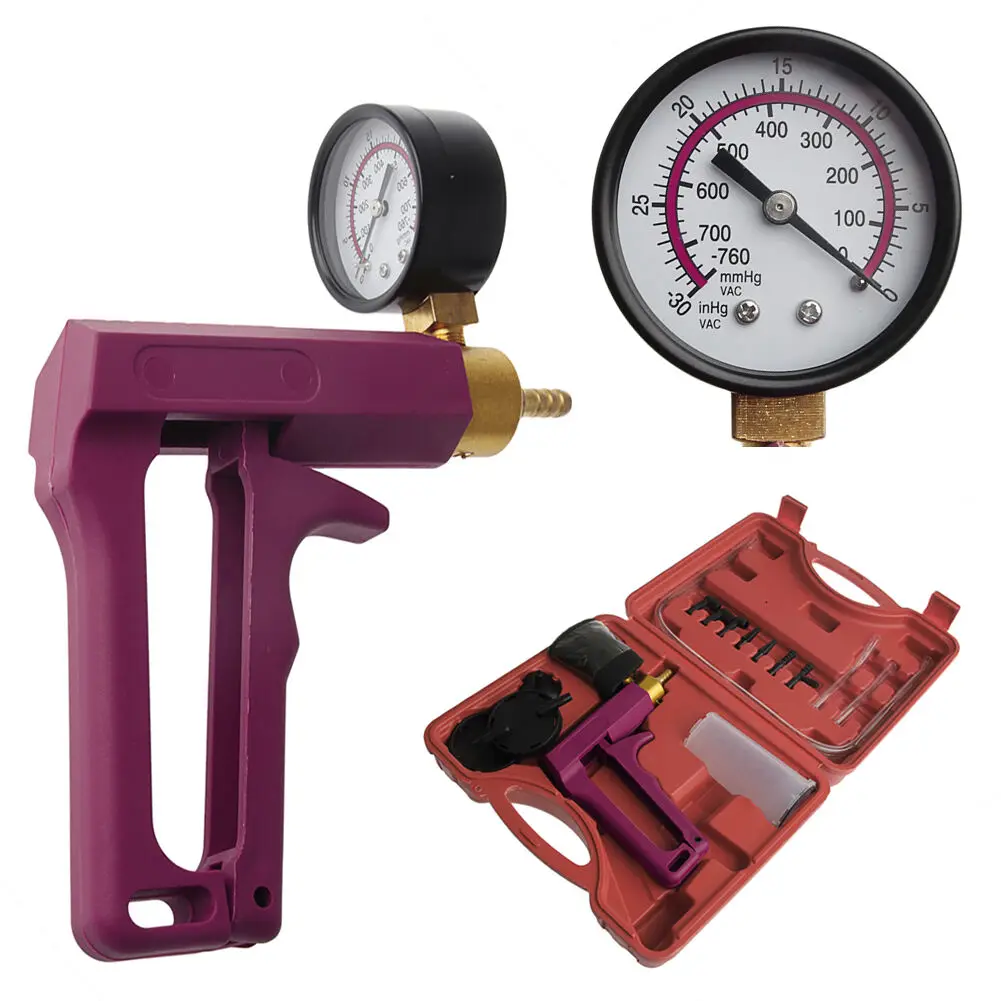 Cars Motorcycles Hand Held Vacuum Tester Pump Brake Bleeder Gauge Tool Kit Metal+Plastic