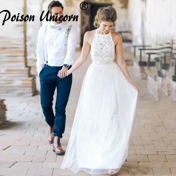 Robe de Mariage 2020 Summer White/Ivory Tulle Lace Bohemia Beach Wedding Dresses Simple Halter Neck Backless Bridal Gowns
Robe de Mariage 2020 Summer White/Ivory Tulle Lace Bohemia Beach Wedding Dresses Simple Halter Neck Backless Bridal Gowns