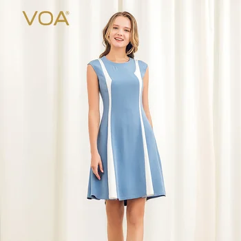 VOA Blue Silk Heavy Weight Womens Dresses Panel Round Neck Simple Fit Sleeveless Elegant Party Dress Women Clothes A10338
VOA Blue Silk Heavy Weight Womens Dresses Panel Round Neck Simple Fit Sleeveless Elegant Party Dress Women Clothes A10338