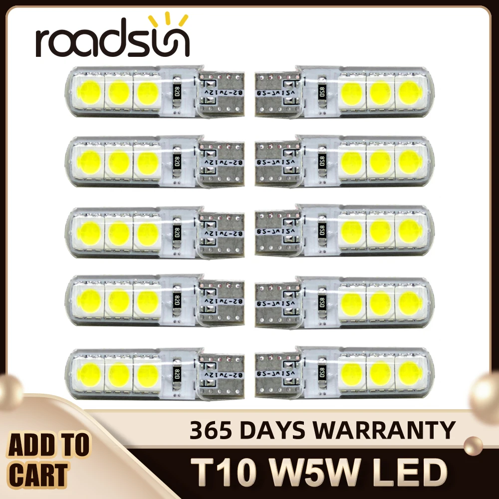 

10pcs LED W5W T10 Signal Bulbs 194 5050 W5W COB 6SMD Parking Bulb Auto Wedge Clearance Lamp CANBUS Bright White License Light