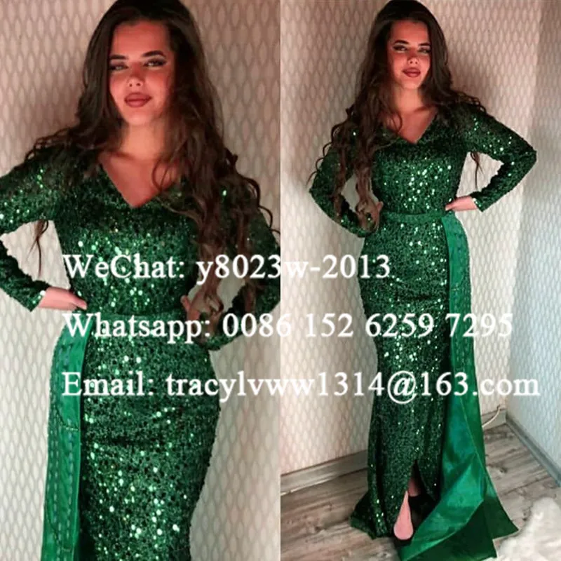 2020 Green Sequined Mermaid Evening Dress With Long Sleeves Detachable Train V Neck Women Formal Prom Dresses Robe De Soiree
2020 Green Sequined Mermaid Evening Dress With Long Sleeves Detachable Train V Neck Women Formal Prom Dresses Robe De Soiree