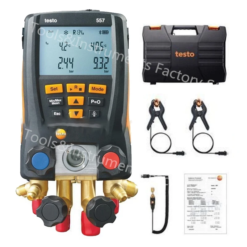 Testo 557 Refrigeration Gauge Digital Manifold Kit for Testo 557 with Clamp Probes with Bluetooth and external vacuum gauge
Testo 557 Refrigeration Gauge Digital Manifold Kit for Testo 557 with Clamp Probes with Bluetooth and external vacuum gauge