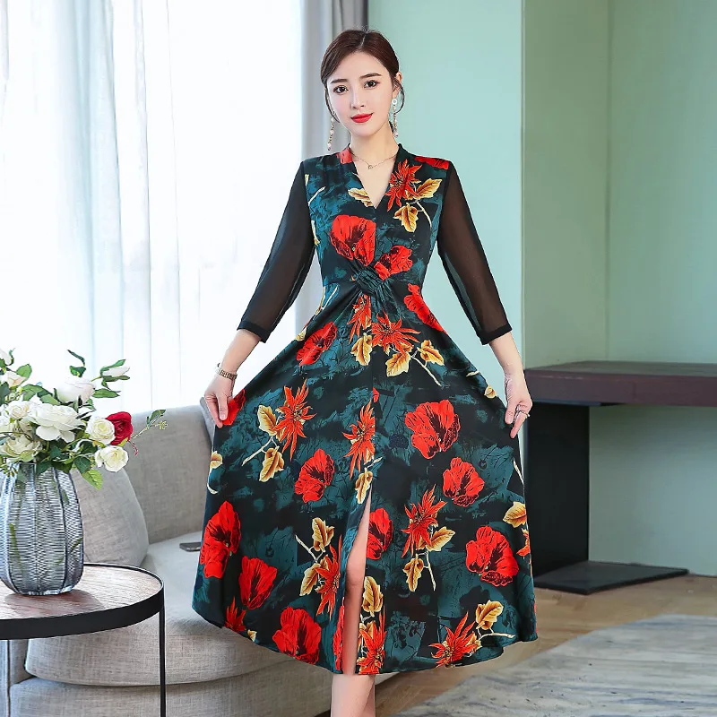 Early Spring Elegant Mixed Colors Umbrella Pendulum Long Skirts Waist Hugging Lace-up Big Flower Dress Women's
Early Spring Elegant Mixed Colors Umbrella Pendulum Long Skirts Waist Hugging Lace-up Big Flower Dress Women's
