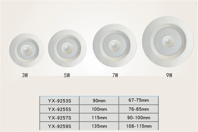 10pcs PIR Motion Sensor Downlights 5W 7W 9W 110-240V Recessed Ceiling Spot Lamp Intelligent Infrared Induction SMD LED Lighting