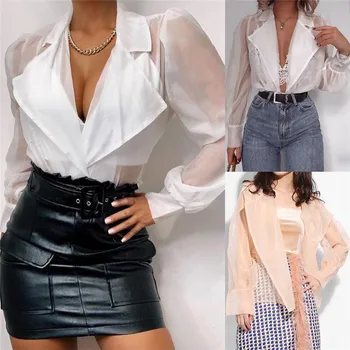 Women Sexy See-through Shirt Top Casual Blazer Mesh Patchwork Puff Sleeve T-shirt Ruched Blouse Summer Clothes 2020 New
Women Sexy See-through Shirt Top Casual Blazer Mesh Patchwork Puff Sleeve T-shirt Ruched Blouse Summer Clothes 2020 New