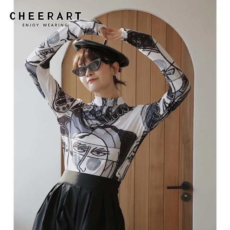 Cheerart Arts Print Turtleneck Blouse Women Long Sleeve Vintage Top Elastic Tunic Tops And Blouses Clothing Fall 2019 
Cheerart Arts Print Turtleneck Blouse Women Long Sleeve Vintage Top Elastic Tunic Tops And Blouses Clothing Fall 2019