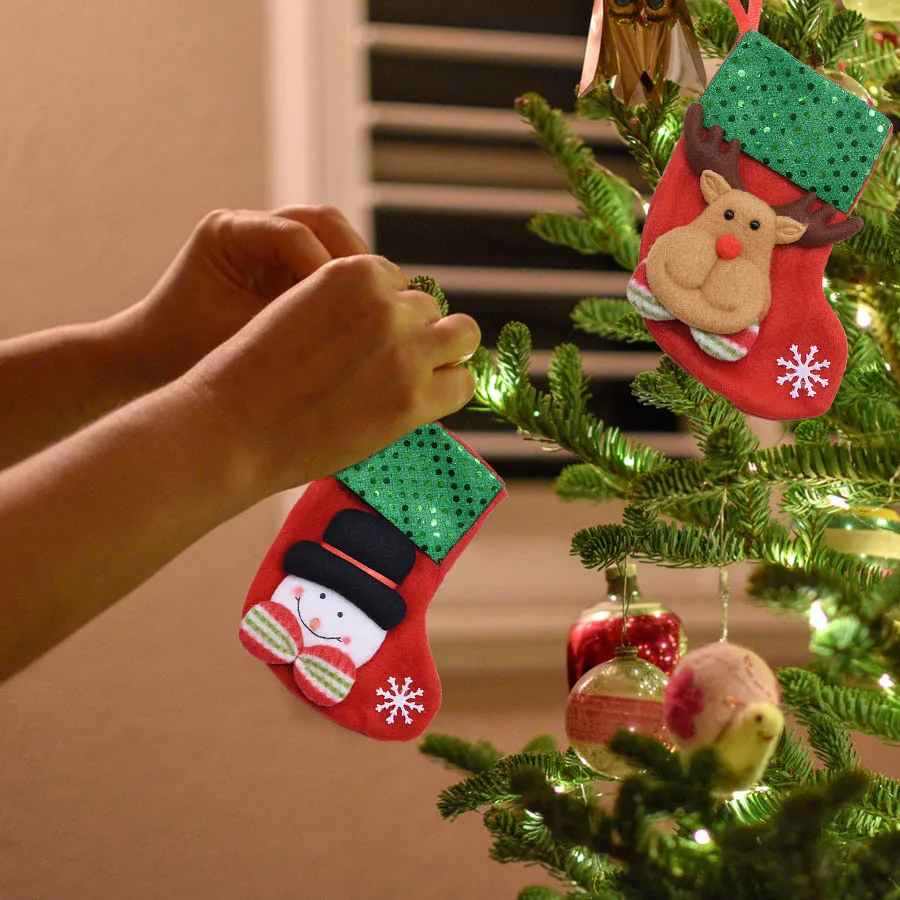 claus candy gift bag xmas tree hanging decor elk snowman socks
