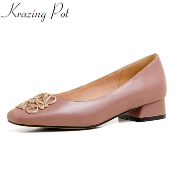 Krazing pot 2020 genuine leather square toe med heel metal decorations young lady dating slip on shallow summer womem pumps L26 
Krazing pot 2020 genuine leather square toe med heel metal decorations young lady dating slip on shallow summer womem pumps L26